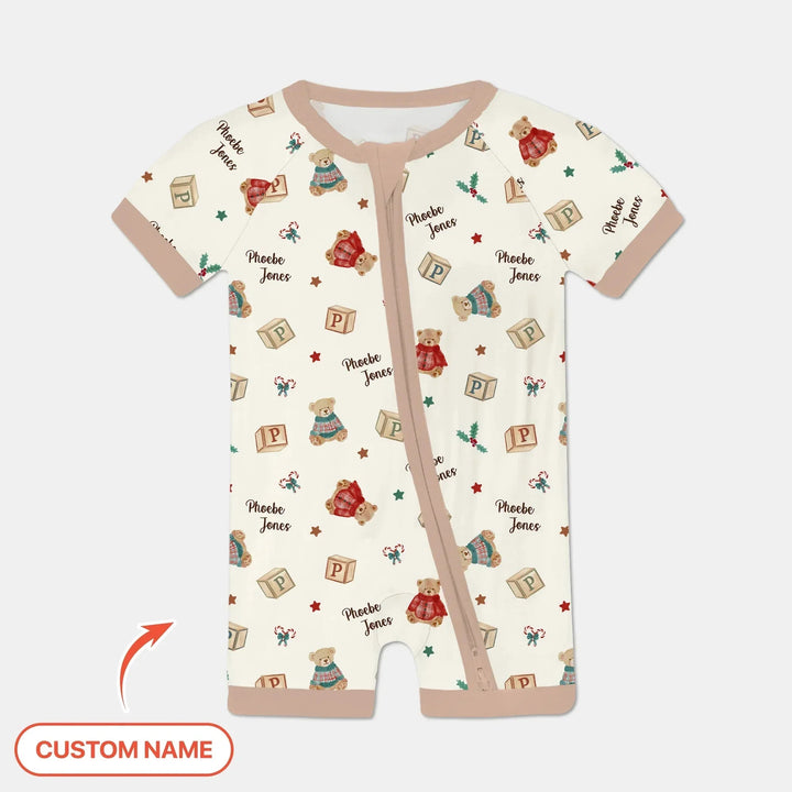 Custom Name Christmas Teddy Bear Shorty Zippy , Custom Name Christmas Teddy Bear Shorty Zippy - 0-3M