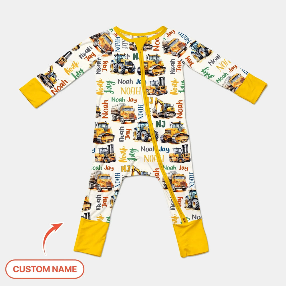 Custom Name Construction Trucks Convertible Zippy , Custom Name Construction Trucks Convertible Zippy - 0-3M