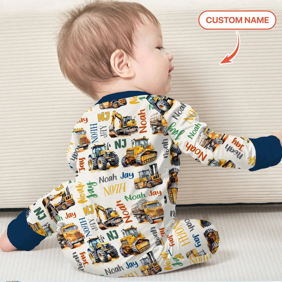 Custom Name Construction Trucks Convertible Zippy , Custom Name Construction Trucks Convertible Zippy - 0-3M