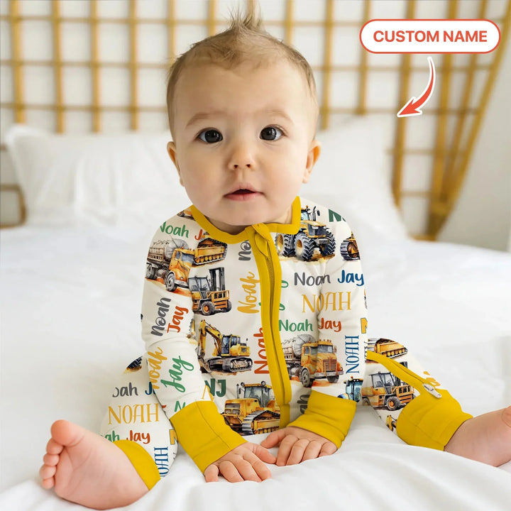 Custom Name Construction Trucks Convertible Zippy , Custom Name Construction Trucks Convertible Zippy - 0-3M