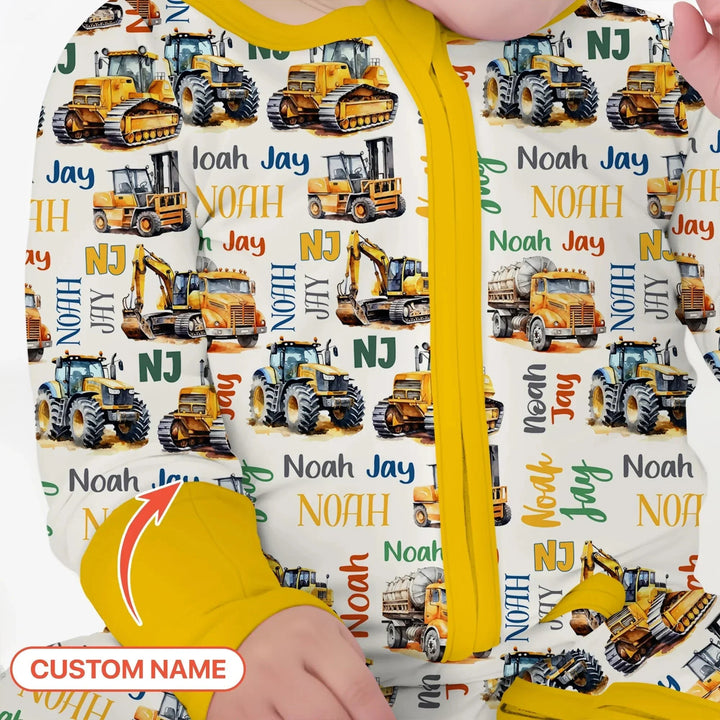 Custom Name Construction Trucks Convertible Zippy , Custom Name Construction Trucks Convertible Zippy - 0-3M