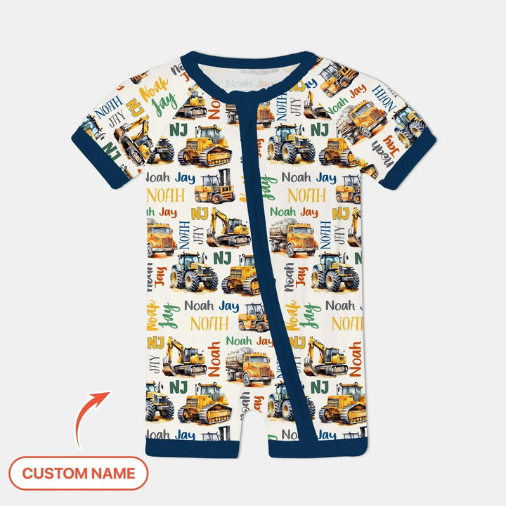 Custom Name Construction Trucks Shorty Zippy , Custom Name Construction Trucks Shorty Zippy - 0-3M