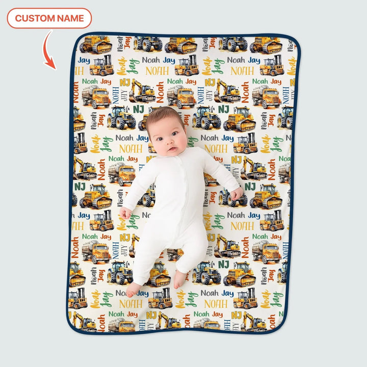 Custom Name Construction Trucks Toddler Blanket , Custom Name Construction Trucks Toddler Blanket - Default Title
