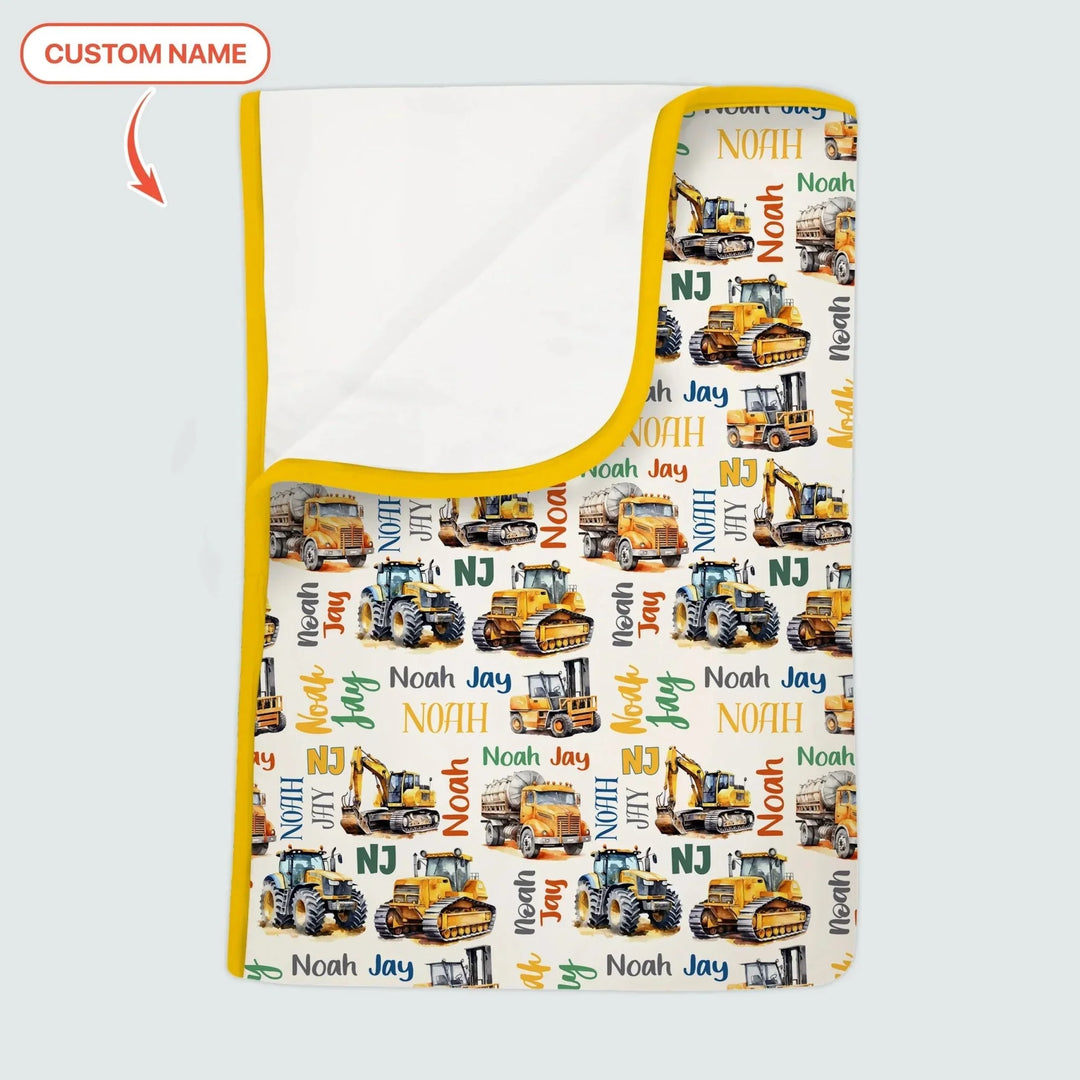 Custom Name Construction Trucks Toddler Blanket , Custom Name Construction Trucks Toddler Blanket - Default Title