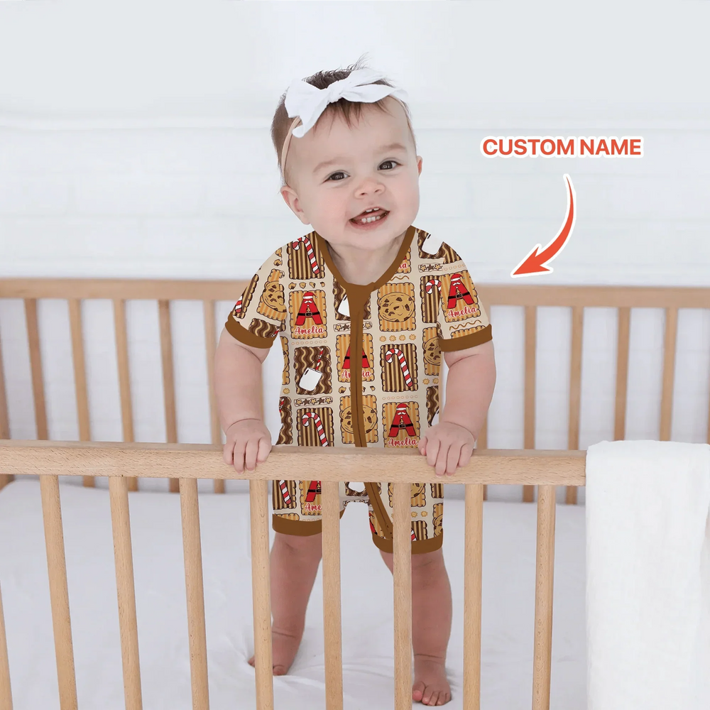 Custom Name Cookies and Milk Wonderland Shorty Zippy , Custom Name Cookies and Milk Wonderland Shorty Zippy - 0-3M