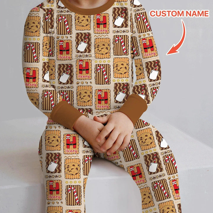 Custom Name Cookies and Milk Wonderland Two Piece Long Sleeve Pajama Set , Custom Name Cookies and Milk Wonderland Two Piece Long Sleeve Pajama Set - 12-18M