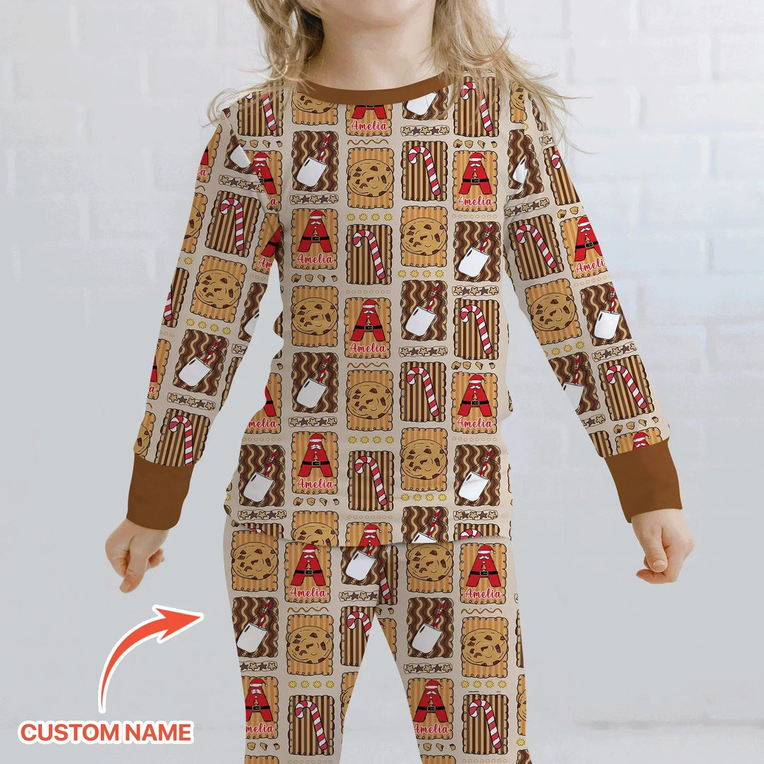 Custom Name Cookies and Milk Wonderland Two Piece Long Sleeve Pajama Set , Custom Name Cookies and Milk Wonderland Two Piece Long Sleeve Pajama Set - 12-18M