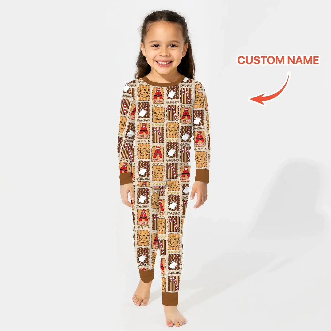 Custom Name Cookies and Milk Wonderland Two Piece Long Sleeve Pajama Set , Custom Name Cookies and Milk Wonderland Two Piece Long Sleeve Pajama Set - 12-18M