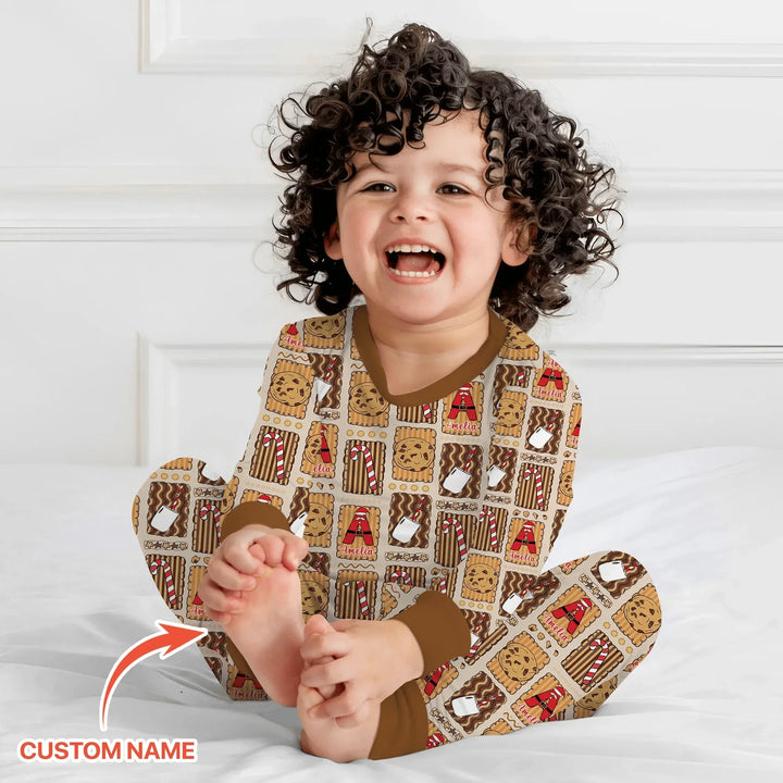 Custom Name Cookies and Milk Wonderland Two Piece Long Sleeve Pajama Set , Custom Name Cookies and Milk Wonderland Two Piece Long Sleeve Pajama Set - 12-18M