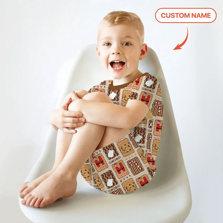 Custom Name Cookies and Milk Wonderland Two Piece Short Sleeve Shorts Pajama Set , Custom Name Cookies and Milk Wonderland Two Piece Short Sleeve Shorts Pajama Set - 12-18M