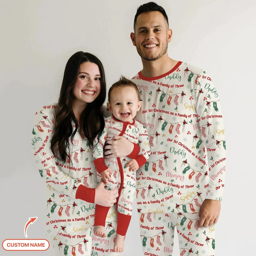 Custom Name Family Christmas Stockings Two Piece Long Sleeve Pajama Set , Custom Name Family Christmas Stockings Two Piece Long Sleeve Pajama Set - 12-18M