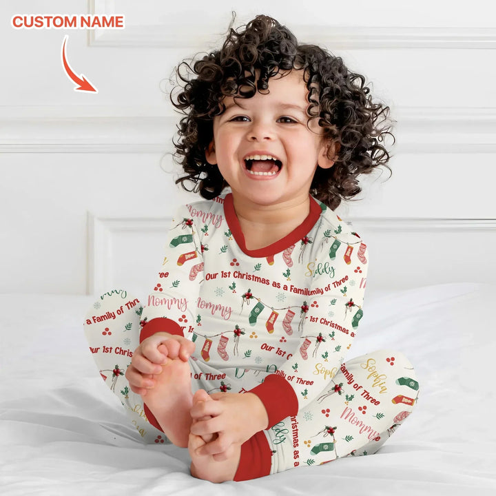Custom Name Family Christmas Stockings Two Piece Long Sleeve Pajama Set , Custom Name Family Christmas Stockings Two Piece Long Sleeve Pajama Set - 12-18M