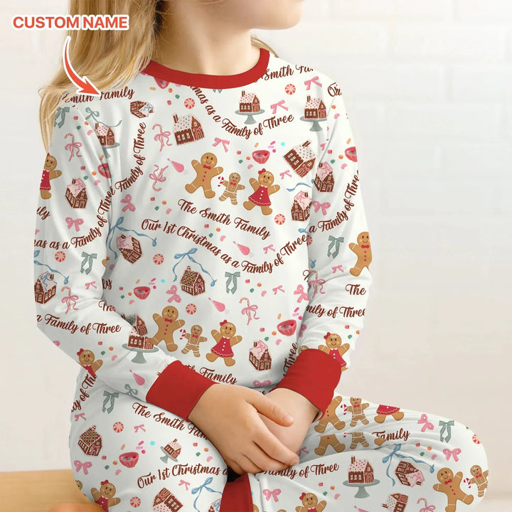 Custom Name Family Gingerbread Two Piece Long Sleeve Pajama Set , Custom Name Family Gingerbread Two Piece Long Sleeve Pajama Set - 12-18M