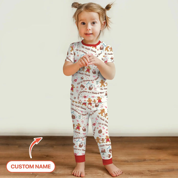 Custom Name Family Gingerbread Two Piece Short Sleeve Pajama Set , Custom Name Family Gingerbread Two Piece Short Sleeve Pajama Set - 12-18M