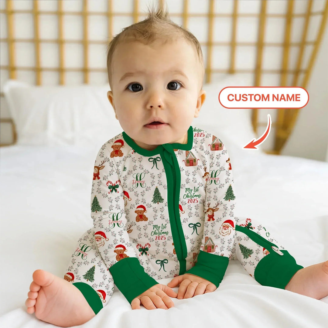 Custom name "Fancy Monogram Green Christmas 2025" Convertible Zippy , Custom name "Fancy Monogram Green Christmas 2025" Convertible Zippy - 0-3M