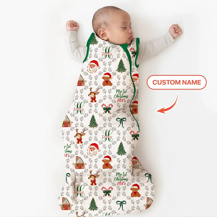 Custom name "Fancy Monogram Green Christmas 2025" Sleep Bag , Custom name "Fancy Monogram Green Christmas 2025" Sleep Bag - XS / 0.5 TOG