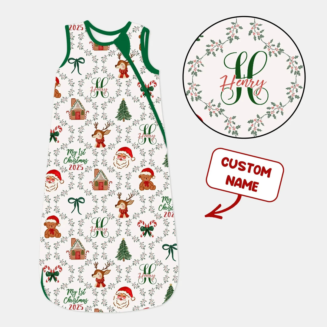 Custom name "Fancy Monogram Green Christmas 2025" Sleep Bag , Custom name "Fancy Monogram Green Christmas 2025" Sleep Bag - XS / 0.5 TOG