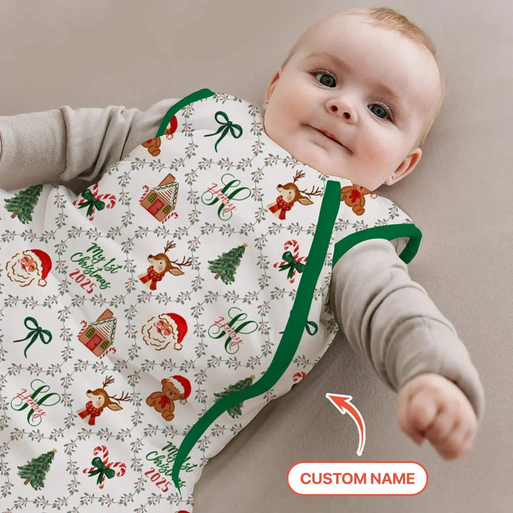 Custom name "Fancy Monogram Green Christmas 2025" Sleep Bag , Custom name "Fancy Monogram Green Christmas 2025" Sleep Bag - XS / 0.5 TOG