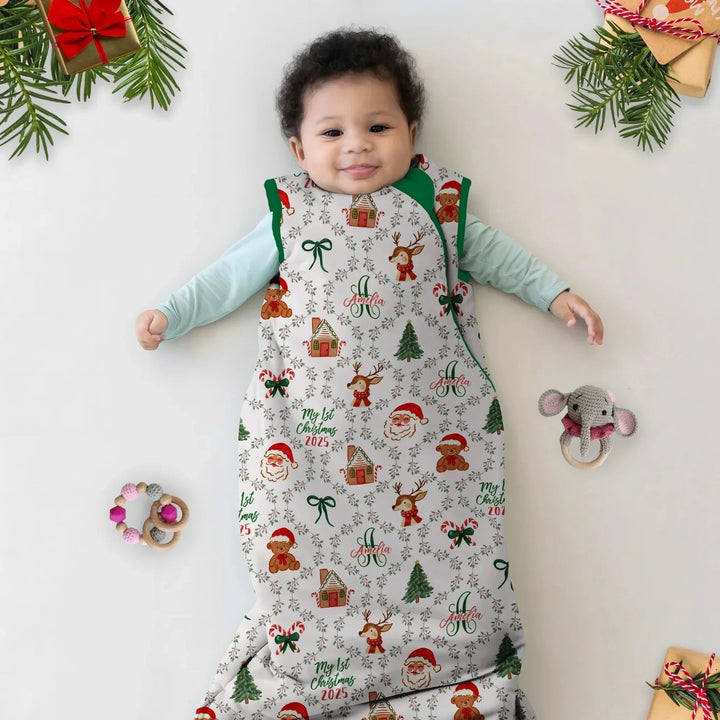 Custom name "Fancy Monogram Green Christmas 2025" Sleep Bag , Custom name "Fancy Monogram Green Christmas 2025" Sleep Bag - XS / 0.5 TOG