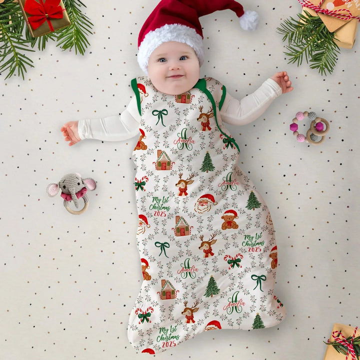 Custom name "Fancy Monogram Green Christmas 2025" Sleep Bag , Custom name "Fancy Monogram Green Christmas 2025" Sleep Bag - XS / 0.5 TOG