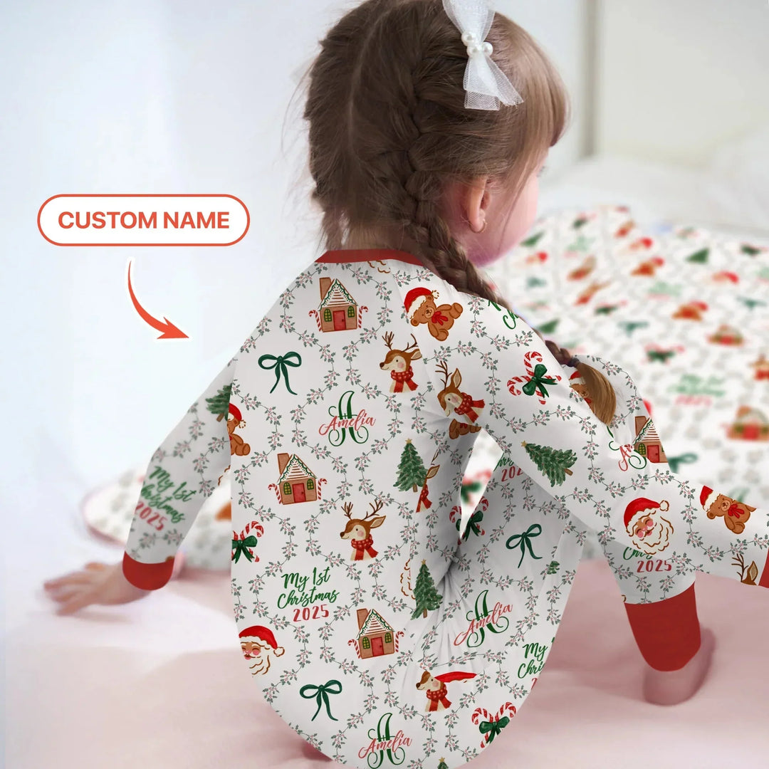 Custom name "Fancy Monogram Red Christmas 2025" Convertible Zippy , Custom name "Fancy Monogram Red Christmas 2025" Convertible Zippy - 0-3M