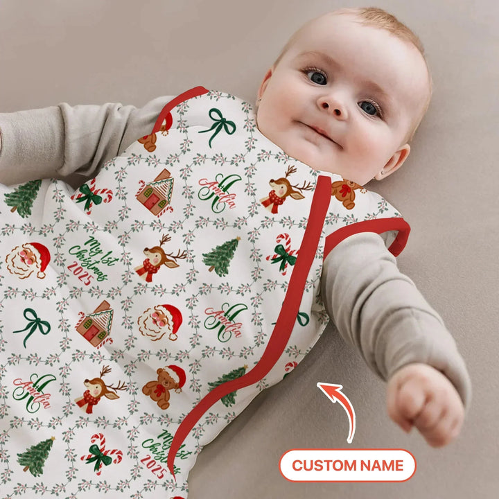 Custom name "Fancy Monogram Red Christmas 2025" Sleep Bag , Custom name "Fancy Monogram Red Christmas 2025" Sleep Bag - XS / 0.5 TOG