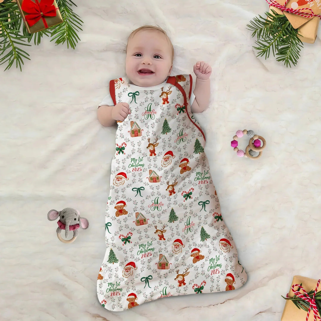 Custom name "Fancy Monogram Red Christmas 2025" Sleep Bag , Custom name "Fancy Monogram Red Christmas 2025" Sleep Bag - XS / 0.5 TOG