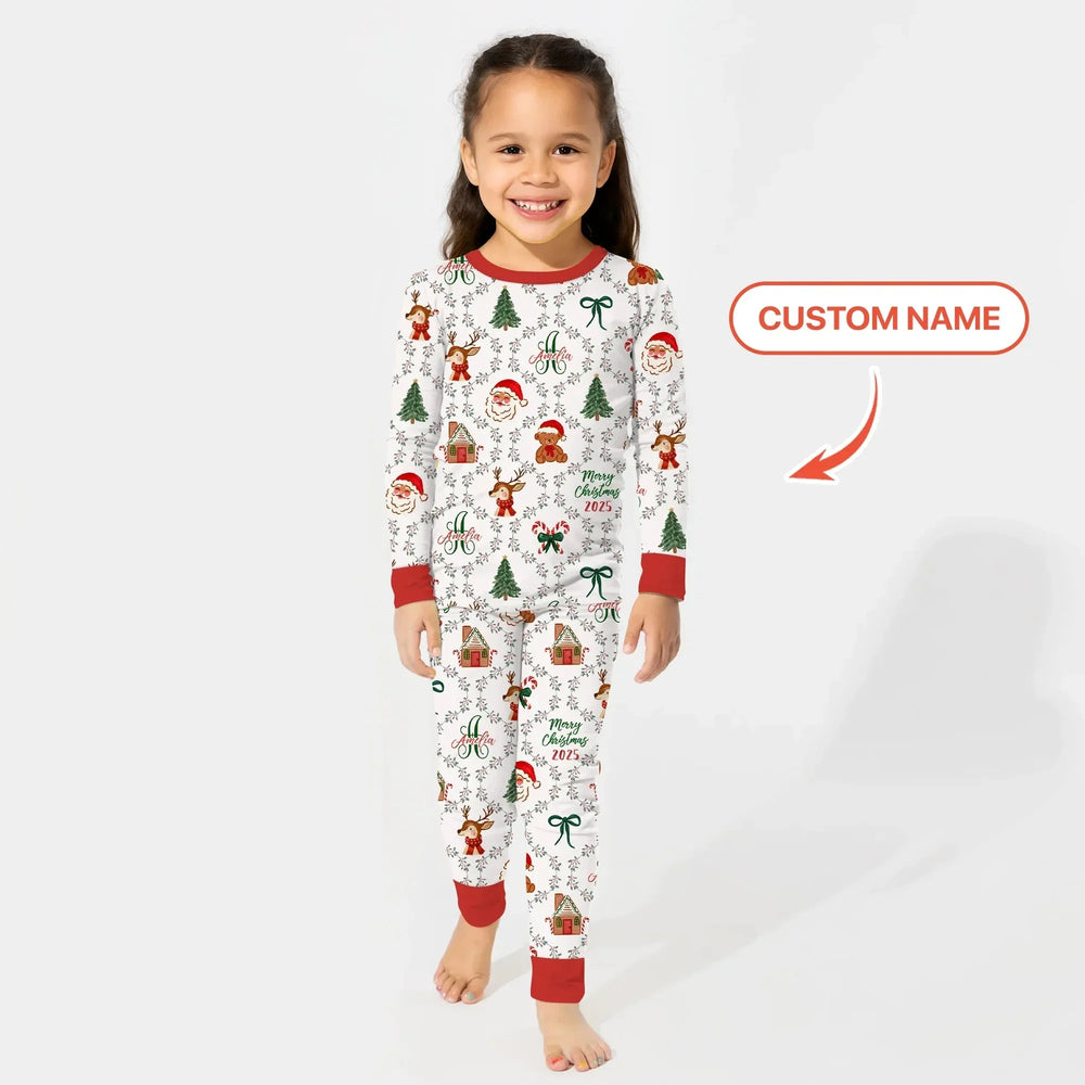 Custom name "Fancy Monogram Red Christmas 2025" Two Piece Long Sleeve Pajama Set , Custom name "Fancy Monogram Red Christmas 2025" Two Piece Long Sleeve Pajama Set - 12-18M