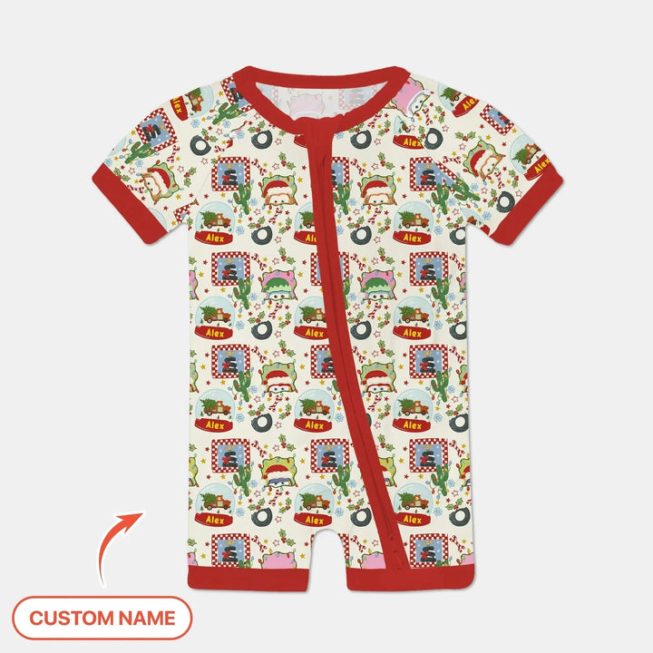 Custom Name Funny Christmas Cars Shorty Zippy , Custom Name Funny Christmas Cars Shorty Zippy - 0-3M