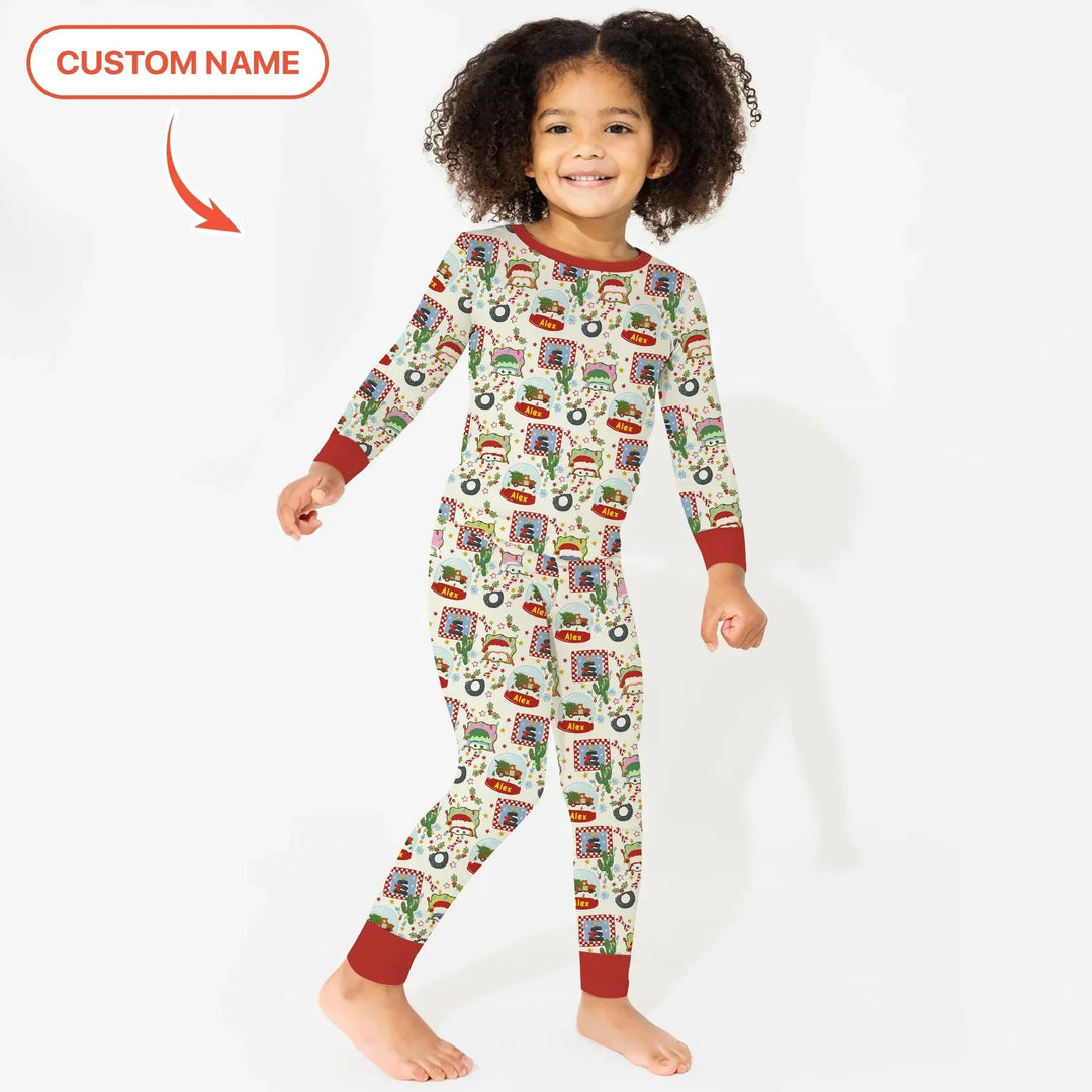 Custom Name Funny Christmas Cars Two Piece Long Sleeve Pajama Set , Custom Name Funny Christmas Cars Two Piece Long Sleeve Pajama Set - 12-18M