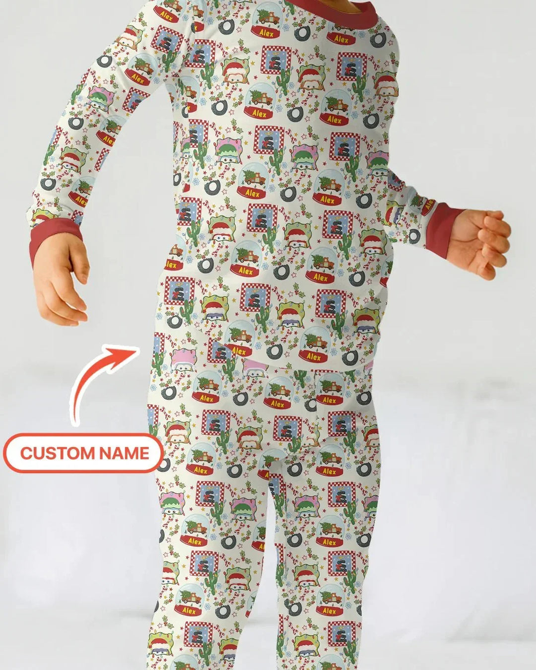 Custom Name Funny Christmas Cars Two Piece Long Sleeve Pajama Set , Custom Name Funny Christmas Cars Two Piece Long Sleeve Pajama Set - 12-18M