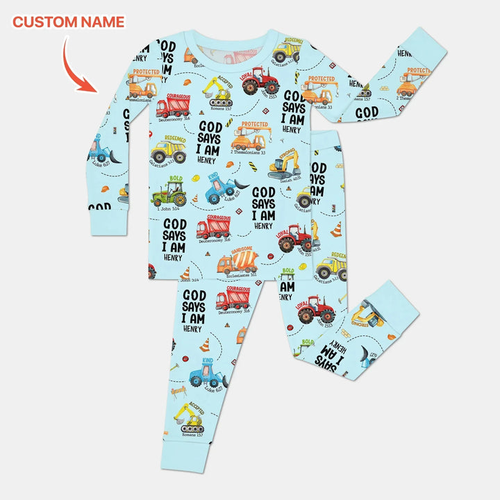 Custom Name God Says I Am Boy Two Piece Long Sleeve Pajama Set , Custom Name God Says I Am Boy Two Piece Long Sleeve Pajama Set - 7/8
