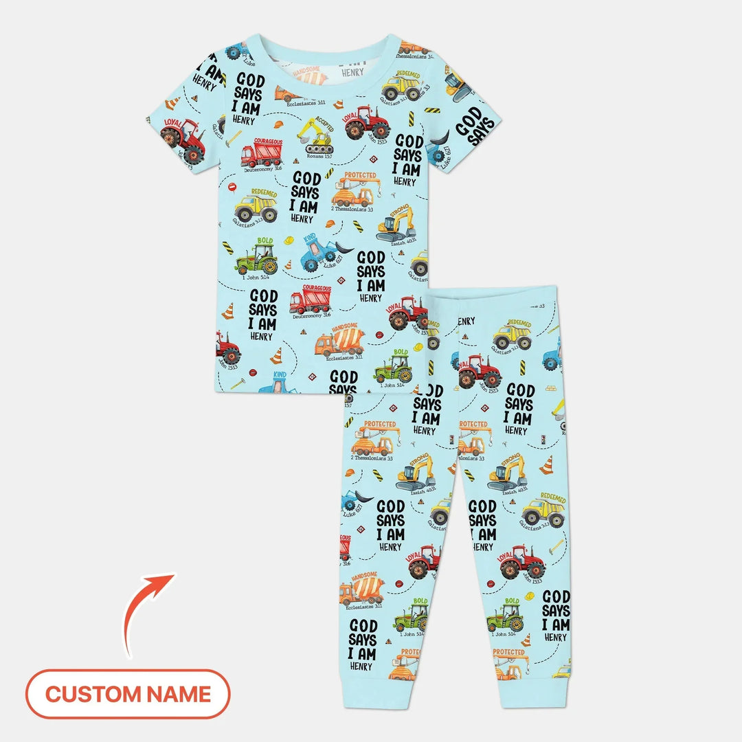 Custom Name God Says I Am Boy Two Piece Short Sleeve Pajama Set , Custom Name God Says I Am Boy Two Piece Short Sleeve Pajama Set - 3T