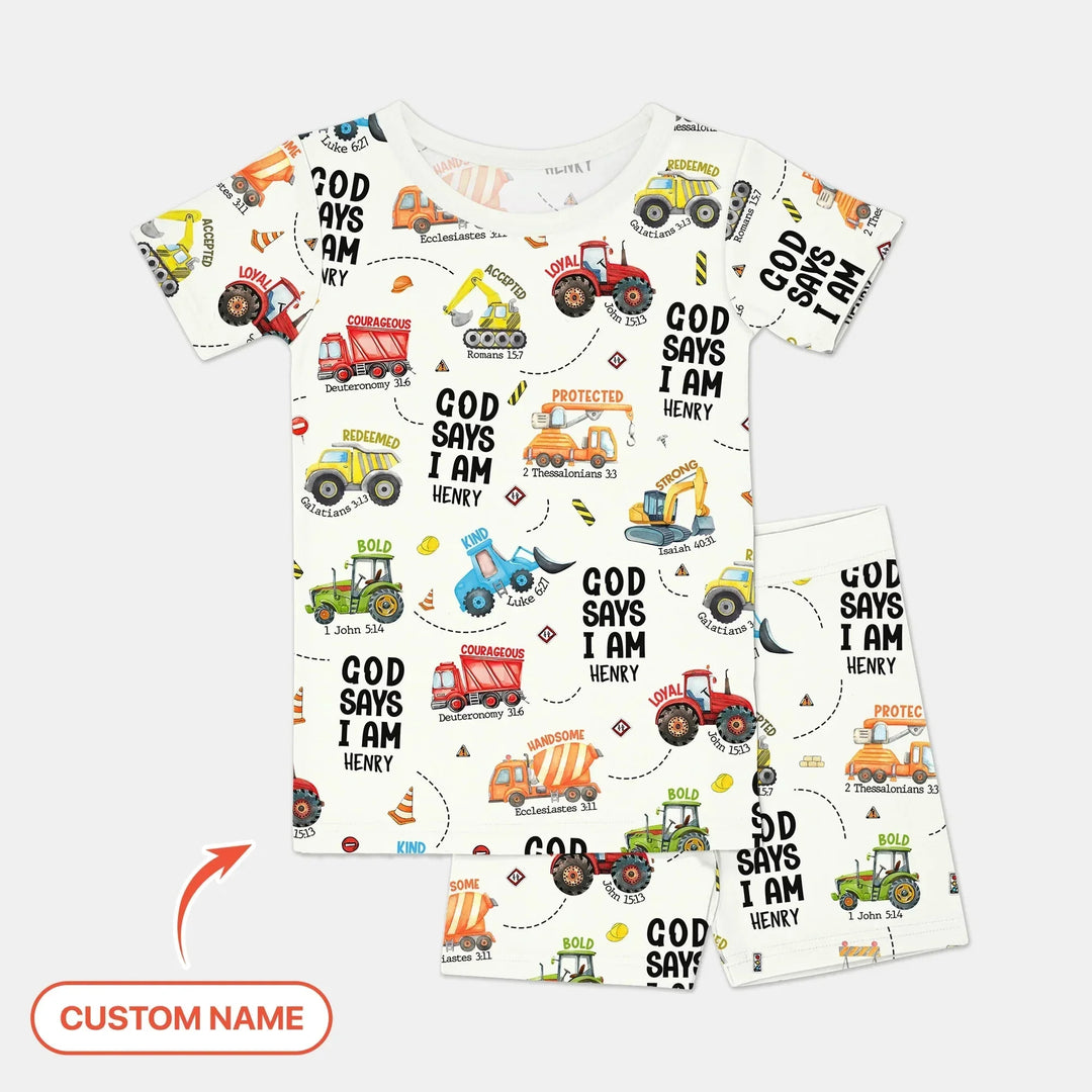 Custom Name God Says I Am Boy Two Piece Short Sleeve Shorts Pajama Set , Custom Name God Says I Am Boy Two Piece Short Sleeve Shorts Pajama Set - 9/10