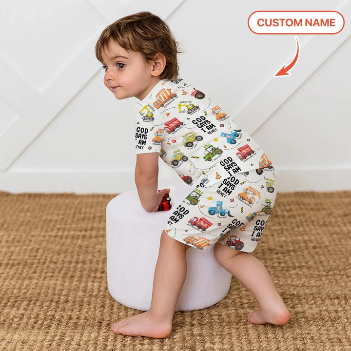 Custom Name God Says I Am Boy Two Piece Short Sleeve Shorts Pajama Set , Custom Name God Says I Am Boy Two Piece Short Sleeve Shorts Pajama Set - 12-18M