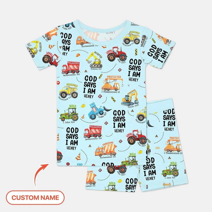 Custom Name God Says I Am Boy Two Piece Short Sleeve Shorts Pajama Set , Custom Name God Says I Am Boy Two Piece Short Sleeve Shorts Pajama Set - 4T