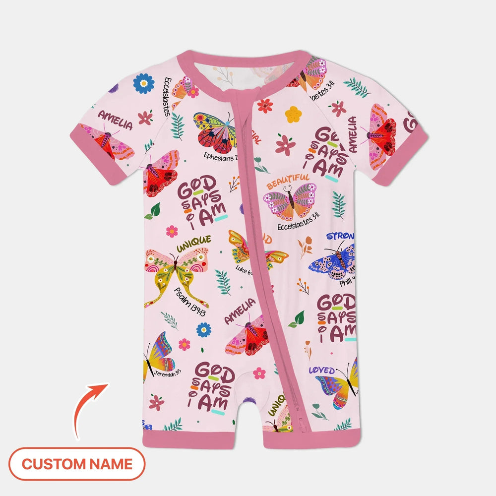 Custom Name God says I am Butterfly Shorty Zippy , Custom Name God says I am Butterfly Shorty Zippy - 0-3M