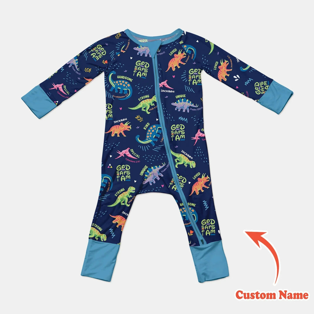 Custom Name God says I am Dinosaur Convertible Zippy , Custom Name God says I am Dinosaur Convertible Zippy - 0-3M
