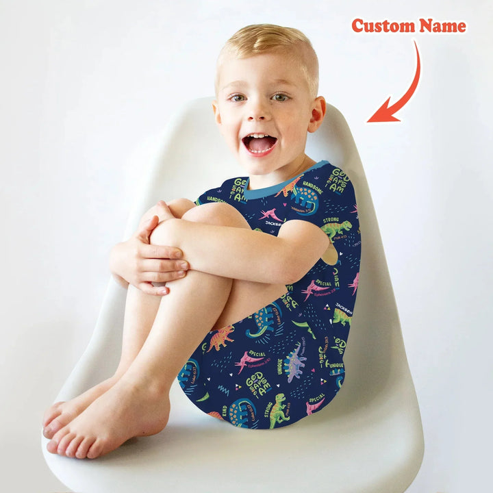 Custom Name God says I am Dinosaur Two Piece Short Sleeve Shorts Pajama Set , Custom Name God says I am Dinosaur Two Piece Short Sleeve Shorts Pajama Set - 12-18M