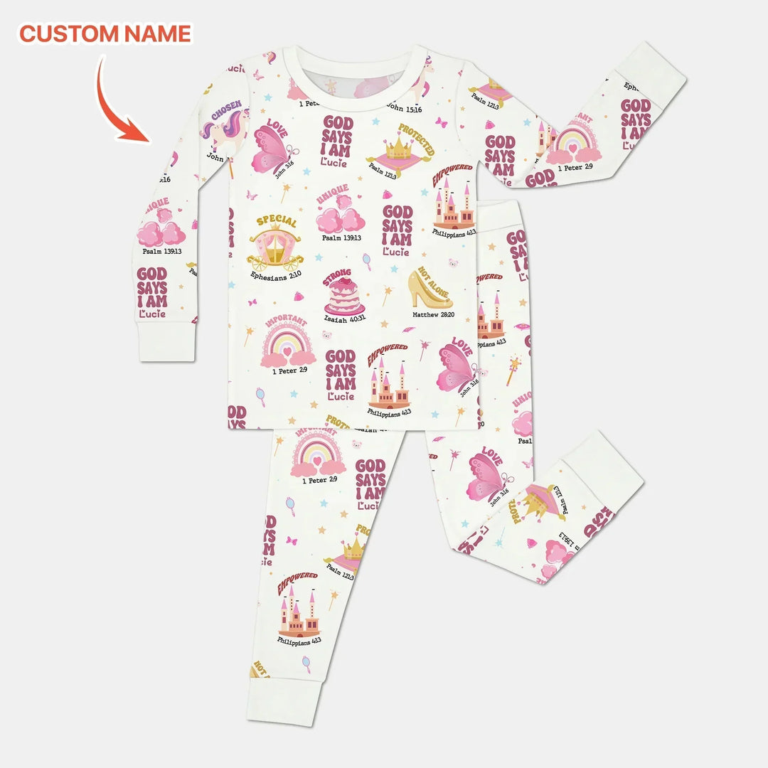 Custom Name God Says I Am Girl Long Sleeve Pajama Set , Custom Name God Says I Am Girl Long Sleeve Pajama Set - 12-18M