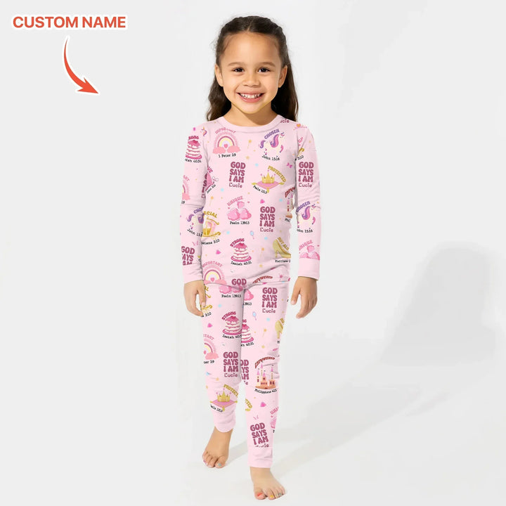 Custom Name God Says I Am Girl Long Sleeve Pajama Set , Custom Name God Says I Am Girl Long Sleeve Pajama Set - 12-18M