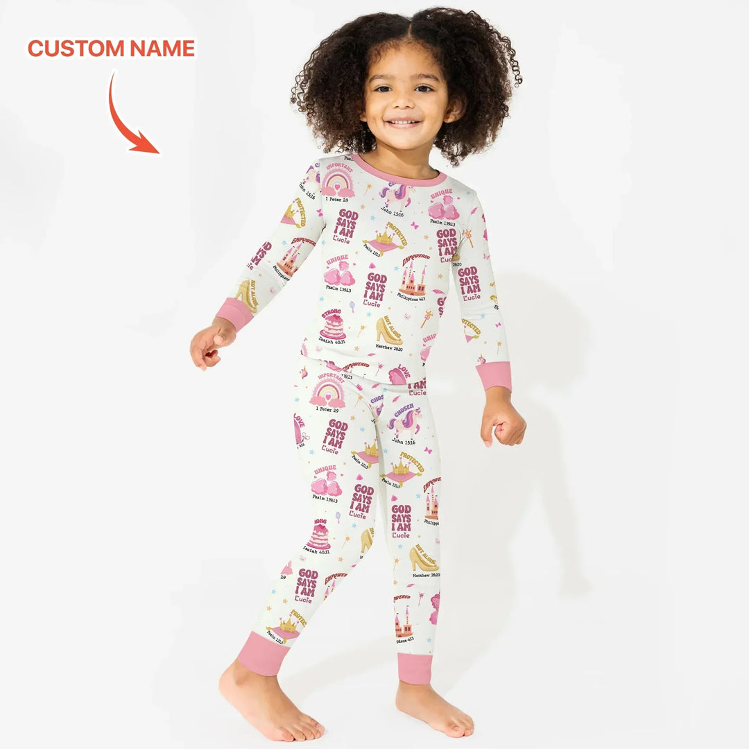 Custom Name God Says I Am Girl Long Sleeve Pajama Set , Custom Name God Says I Am Girl Long Sleeve Pajama Set - 12-18M