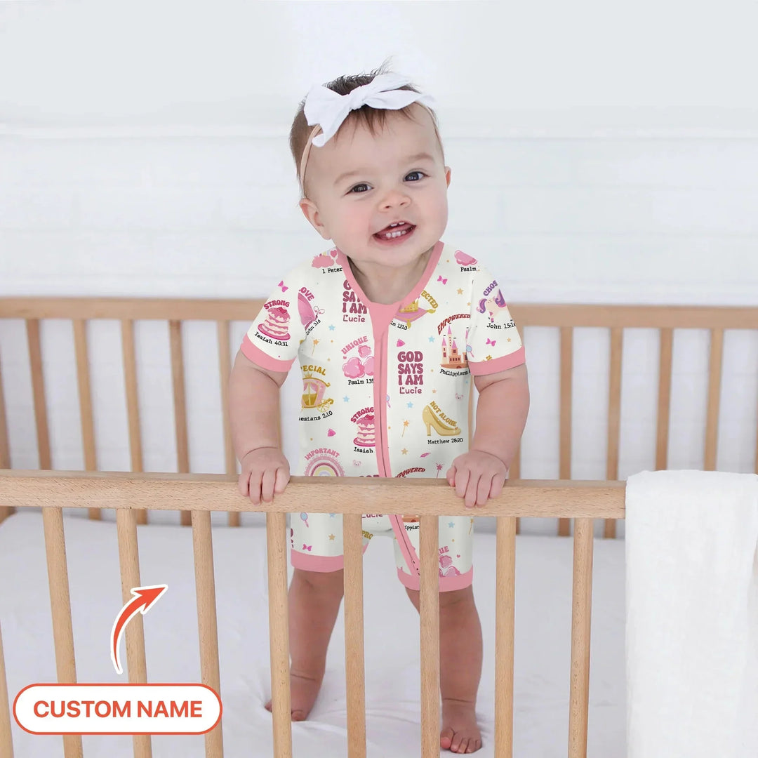 Custom Name God Says I Am Girl Shorty Zippy , Custom Name God Says I Am Girl Shorty Zippy - 0-3M