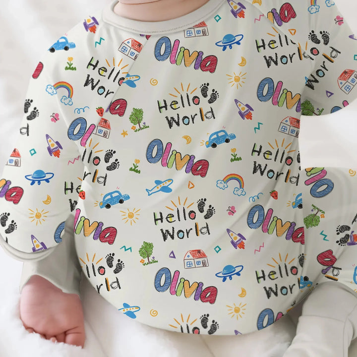 Custom name "Hello World" - Crayon Style Convertible Zippy , Custom name "Hello World" - Crayon Style Convertible Zippy - 0-3M