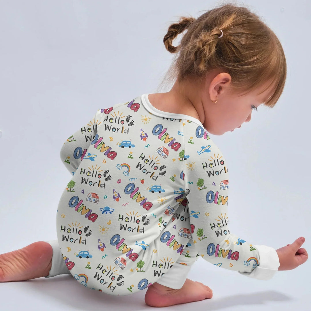 Custom name "Hello World" - Crayon Style Convertible Zippy , Custom name "Hello World" - Crayon Style Convertible Zippy - 0-3M