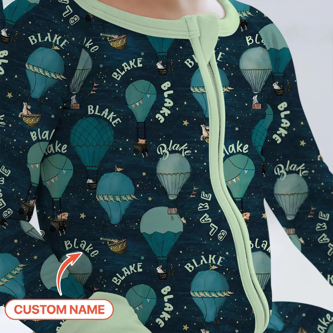 Custom Name Hot Air Balloon Green Convertible Zippy , Custom Name Hot Air Balloon Green Convertible Zippy - 0-3M