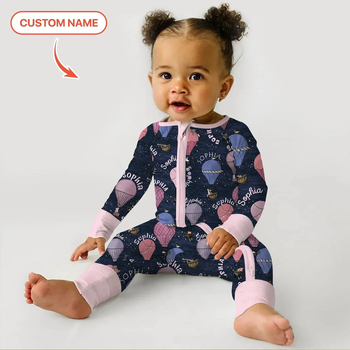 Custom Name Hot Air Balloon Pink Convertible Zippy , Custom Name Hot Air Balloon Pink Convertible Zippy - 0-3M