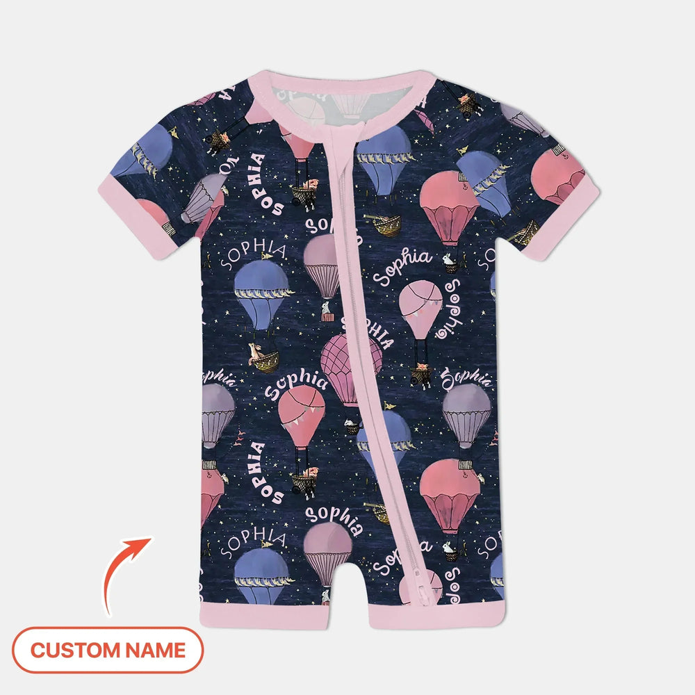 Custom Name Hot Air Balloon Pink Shorty Zippy , Custom Name Hot Air Balloon Pink Shorty Zippy - 0-3M
