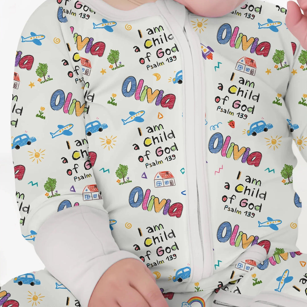Custom name "I am a Child of God" - Crayon Style Convertible Zippy , Custom name "I am a Child of God" - Crayon Style Convertible Zippy - 0-3M