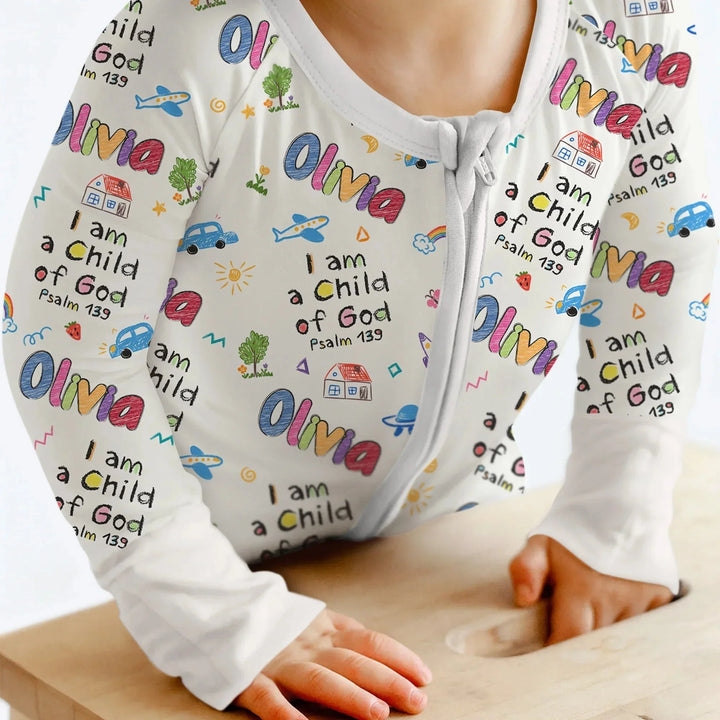 Custom name "I am a Child of God" - Crayon Style Convertible Zippy , Custom name "I am a Child of God" - Crayon Style Convertible Zippy - 0-3M